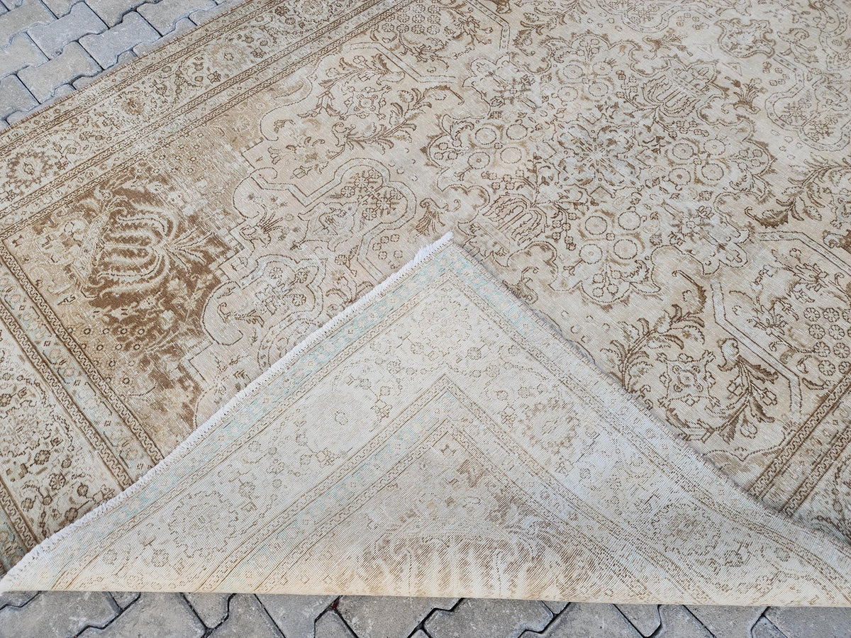 7x11 Hand Woven Wool Rug: Home Decor Rustic Decor, Beige and Brown Carpet