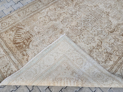 7x11 Hand Woven Wool Rug: Home Decor Rustic Decor, Beige and Brown Carpet