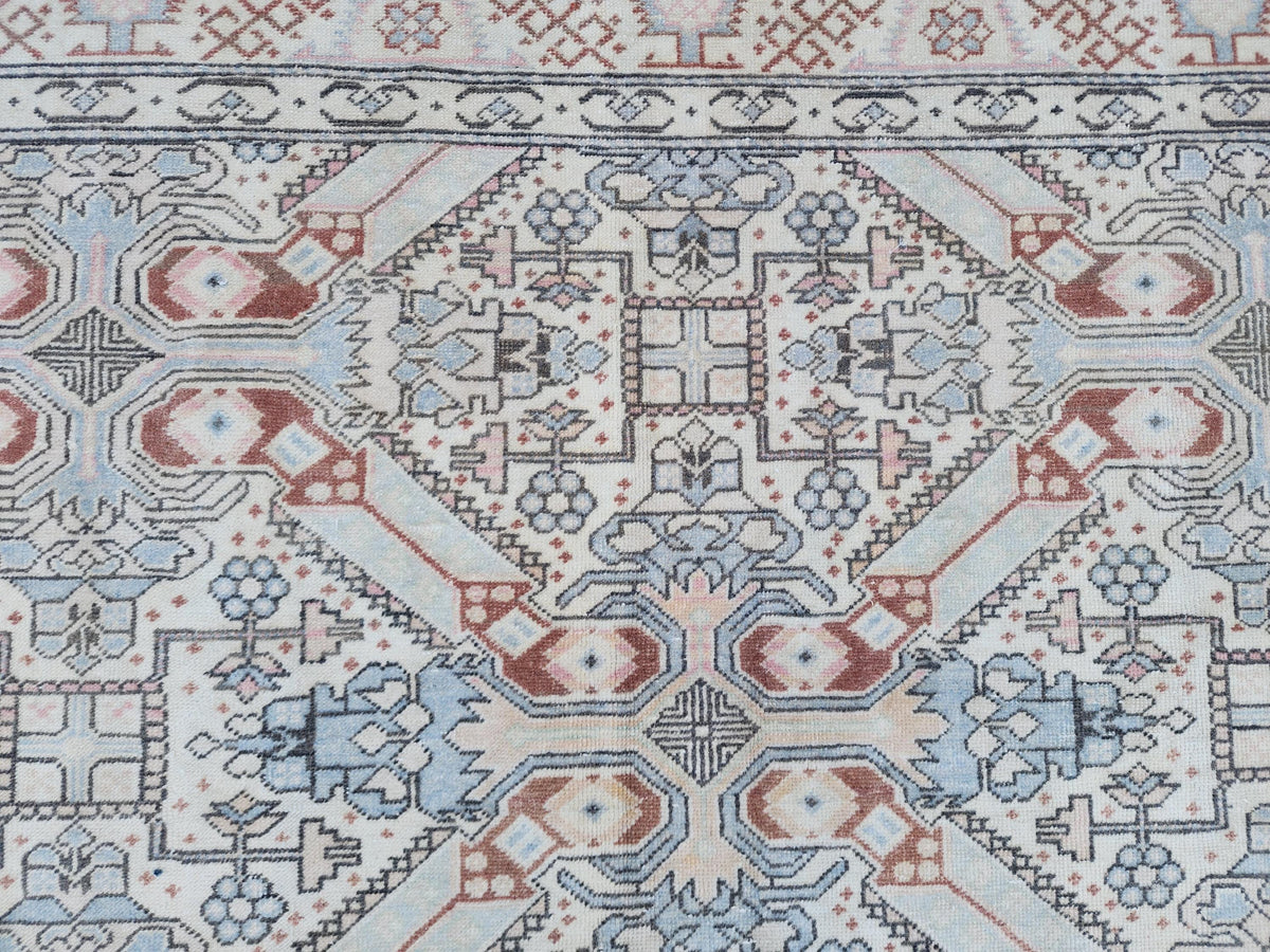 6x9 Neutral Turkish Rug: Geometric Wool & Cotton, Rustic Dining Room Decor