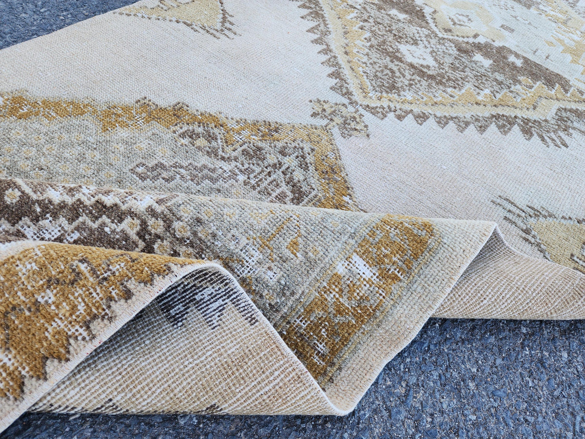 3x11 Neutral Turkish Rug, Hand Made Oriental Wool Decor, Boho Decor, Hallway Decor Rug