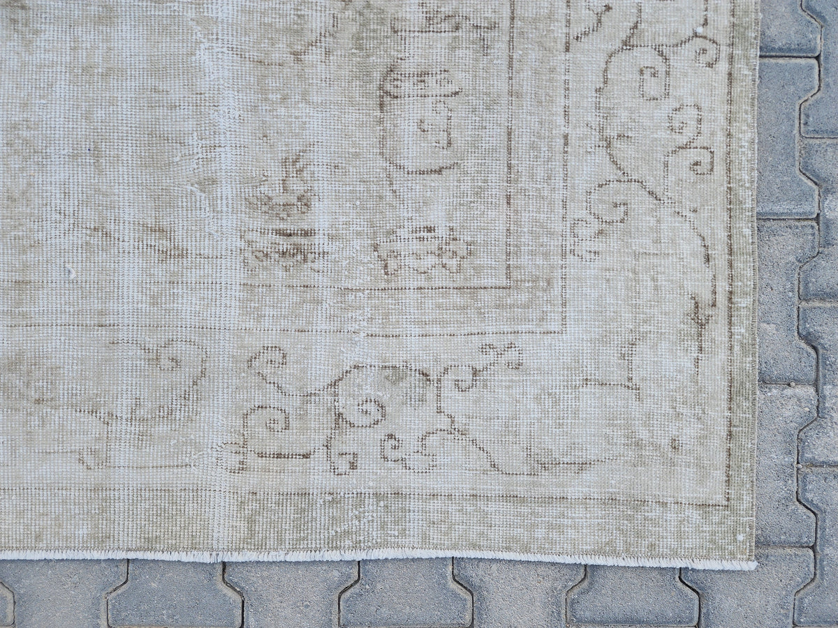 7x10 Turkish Rug, Beige Wool Hand Made, Home Interior Decor