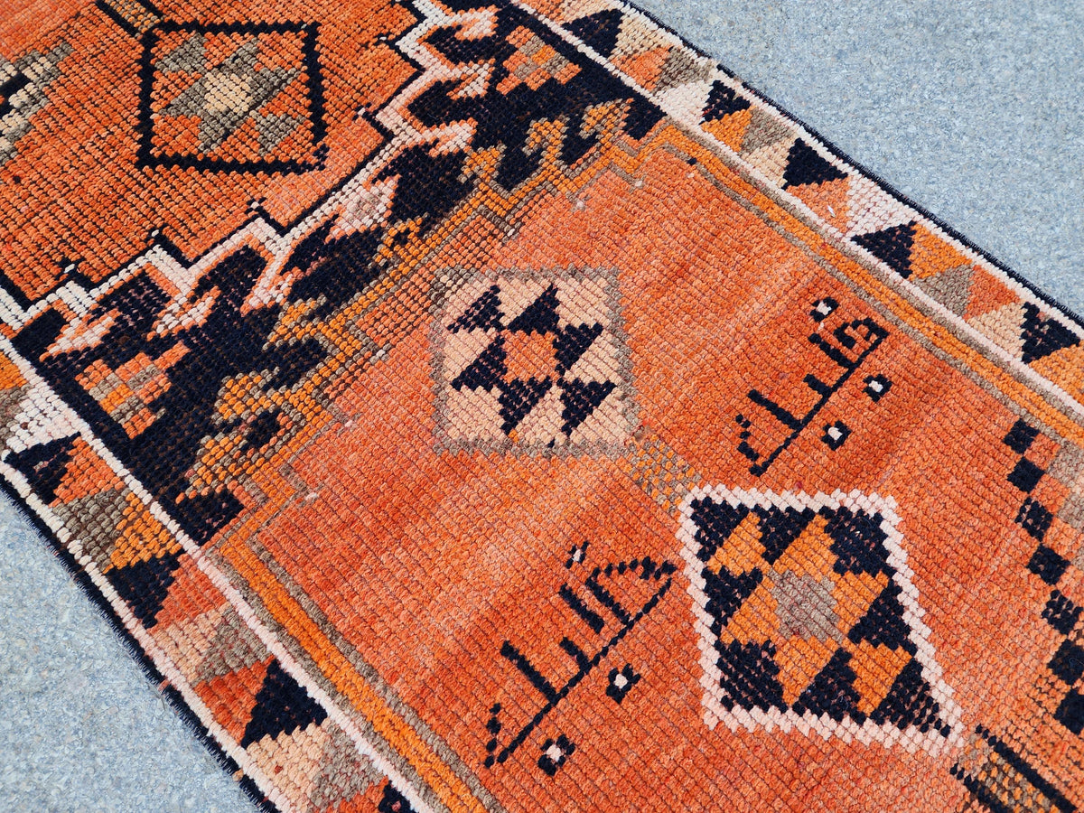 Herki Runner Rug 2x13, Hand Knotted Wool, Oriental Rustic Decor, Eco Friendly, Stair Runner