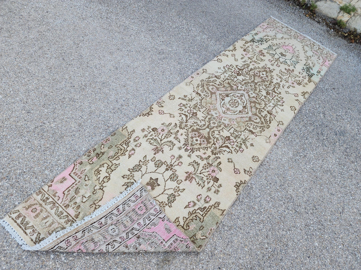 Neutral Runner Rug 2x9: Handwoven Persian Style Farmhouse Decor, Up Cycled Wool