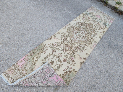 Neutral Runner Rug 2x9: Handwoven Persian Style Farmhouse Decor, Up Cycled Wool