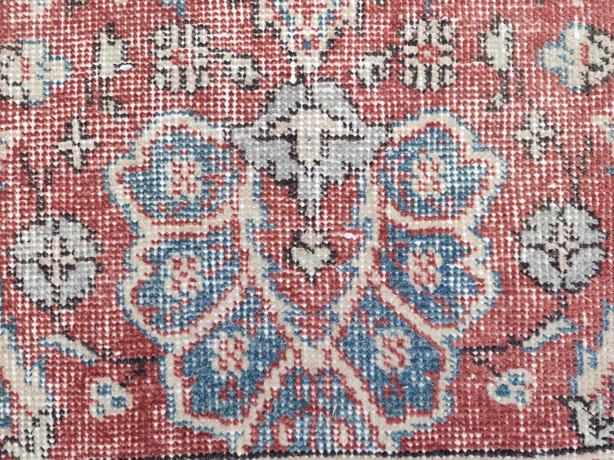 Antique Runner Rug 3x11.5 ft, Turkish Oushak Wool Carpet Faded Red Rug For Living Room Decor