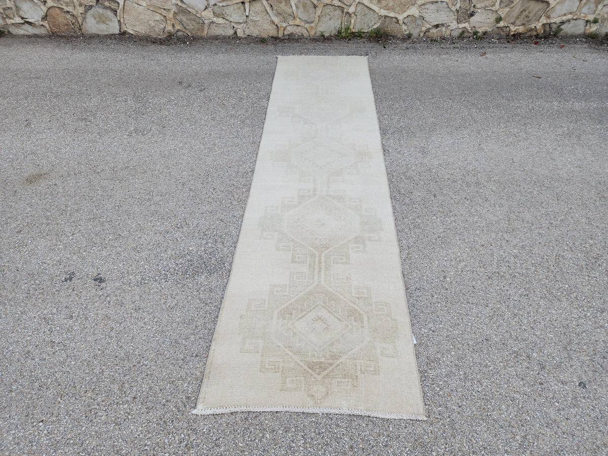 2x11 Neutral Runner Rug, Rustic Oriental Hallway Decor, Muted Wool