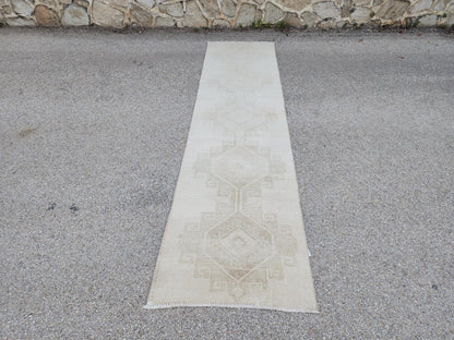 2x11 Neutral Runner Rug, Rustic Oriental Hallway Decor, Muted Wool