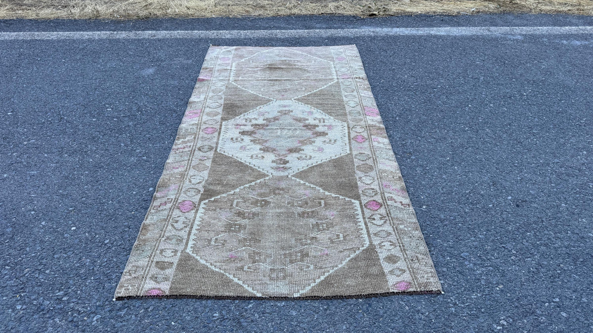 4x8 Kars Wool Runner Rug, Hand Knotted Rustic Decor, Beige and Brown
