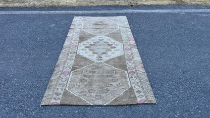 4x8 Kars Wool Runner Rug, Hand Knotted Rustic Decor, Beige and Brown