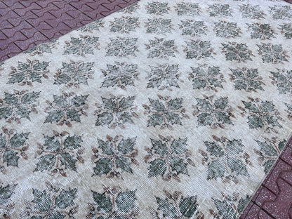 Handwoven Turkish Oushak Rug: 4x7 Green Wool Entryway Rug