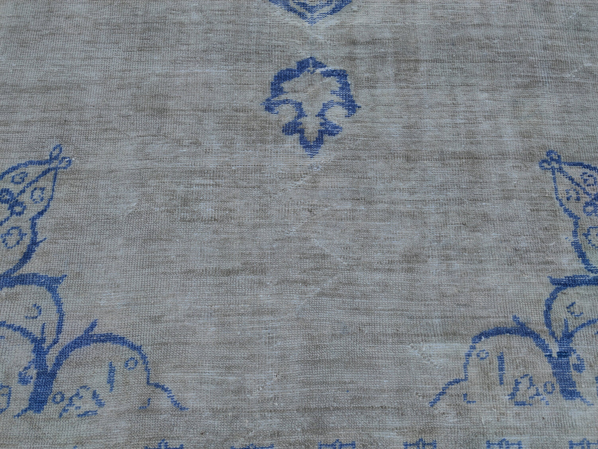 9x13 Blue Medallion Turkish Oushak Rug: Hand-Knotted Wool Vintage Rug