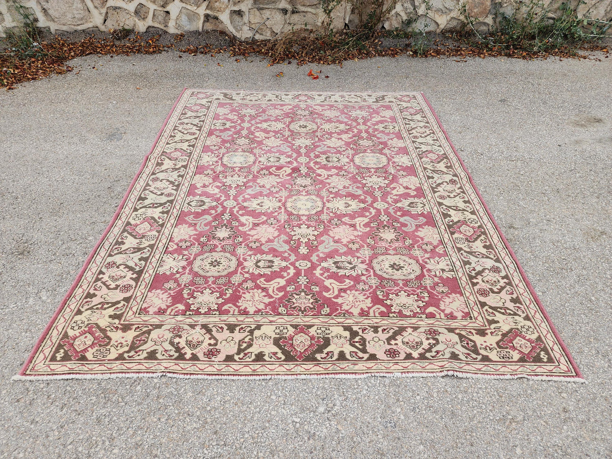 6x8 Turkish Hand Made Rug, Bohemian Rustic Decor, Oushak Red Wool Carpet