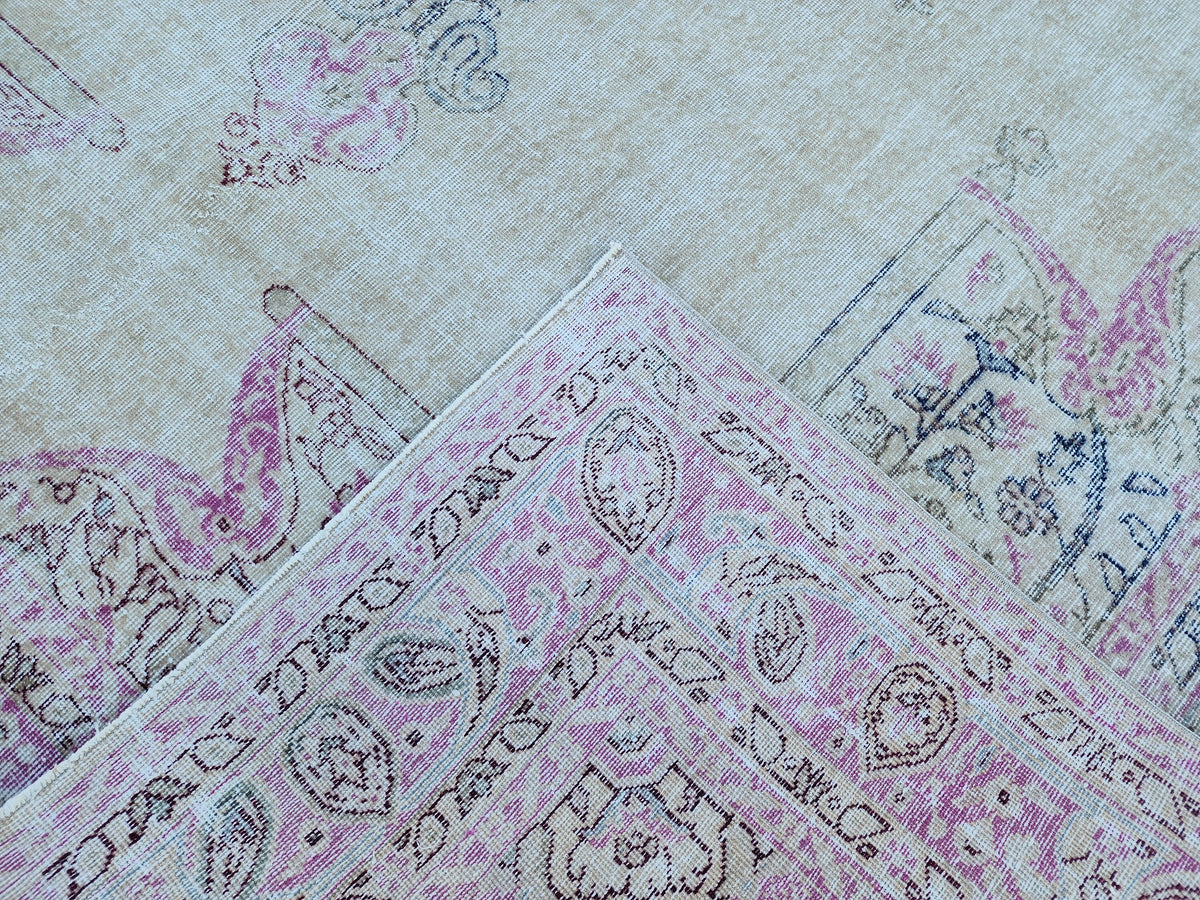 8x11 Vintage Oushak Rug: Pink Wool Turkish Rug