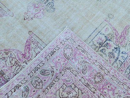 8x11 Vintage Oushak Rug: Pink Wool Turkish Rug