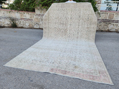 Turkish Oushak Rug 7x11: Wool & Cotton Blend, Muted Area Floral Desgin