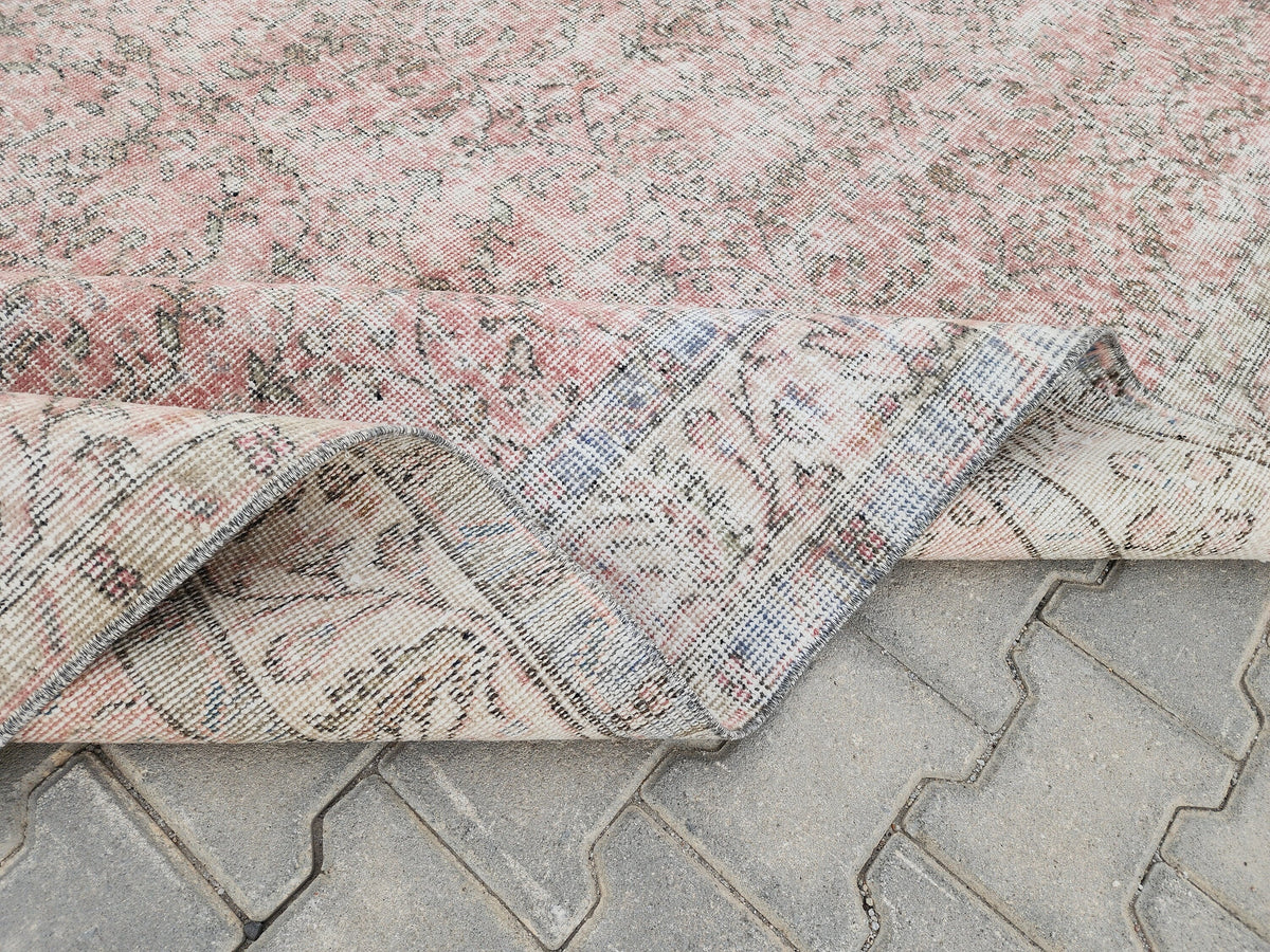 5x9 Handwoven Turkish Oushak Rug: Vintage Pink Oriental Rug
