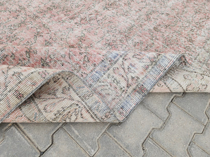5x9 Handwoven Turkish Oushak Rug: Vintage Pink Oriental Rug