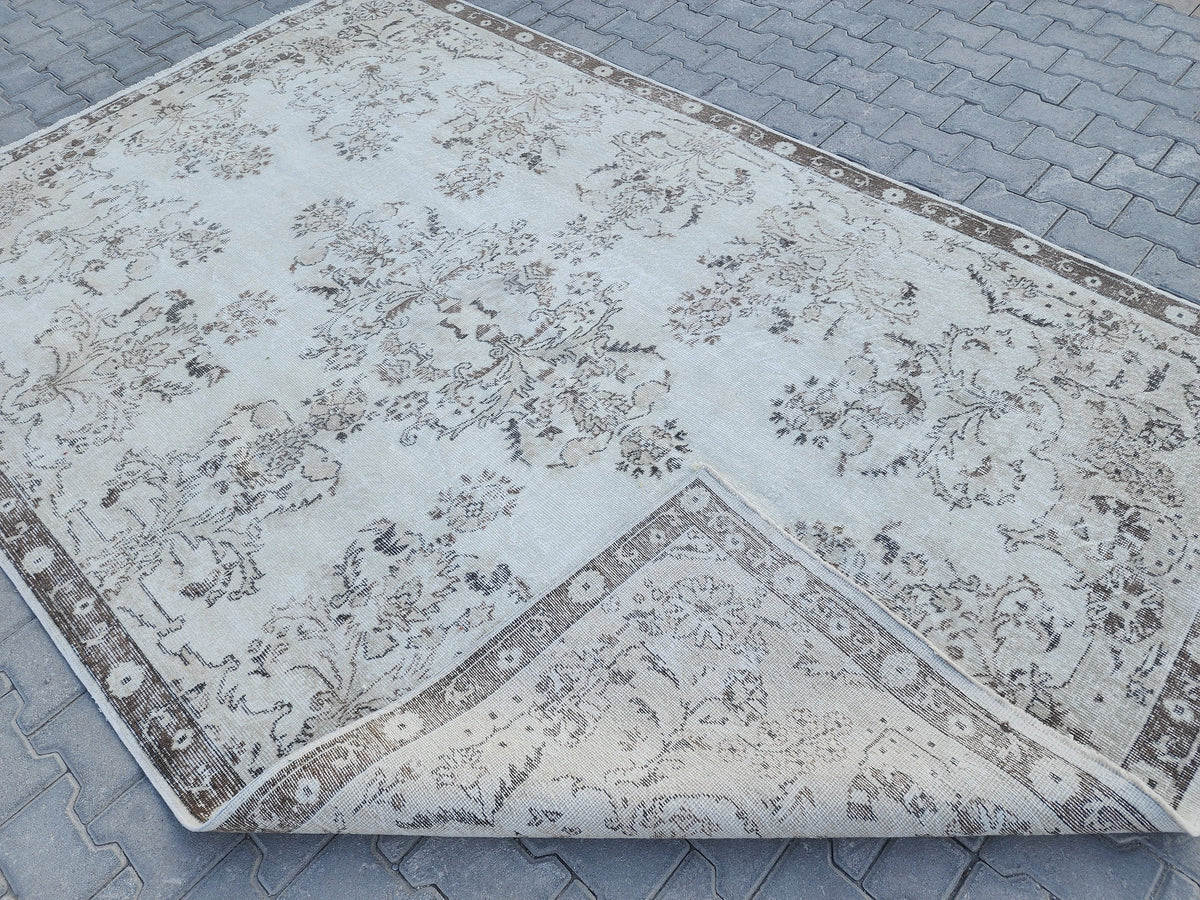 7x10 Vintage Oushak Rug: Hand-Knotted Wool, Beige Traditional Rug