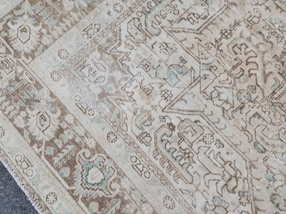 Heriz Neutral Rug 9x12, Hand Knotted Beige And Brown Wool, Living Room Rustic Decor