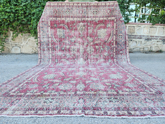 7x10 Vintage Area Rug, Living Room Boho Decor, Neutral Faded Red Color, Turkish Hand Made