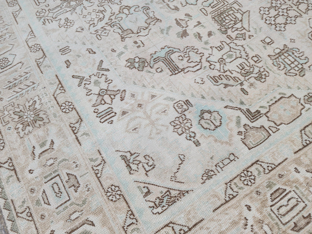 8x11 Neutral Geometric Rug: Oriental Hand Made, Beige and Brown
