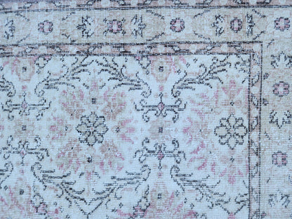 Neutral Wool Rug 4x7: Turkish Oushak Hand Knotted, Floral Design