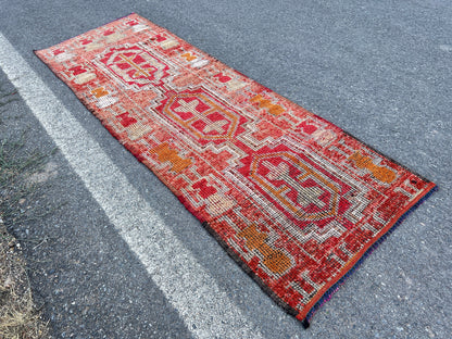Vintage Herki Runner Rug 3x9: Handcrafted Bohemian Hallway Rug