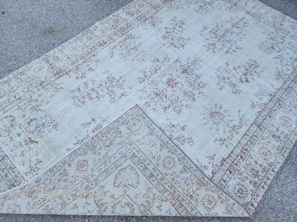 Hand Knotted Oushak Rug 6x10: Turkish Wool Neutral Area Rug