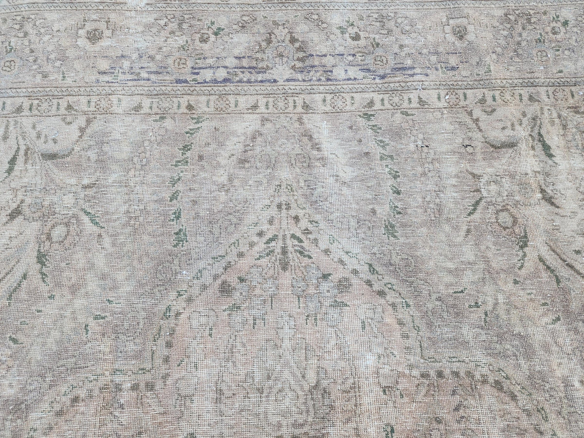 9×12 Vintage Wool Rug, Hand Knotted, Neutral Beige Oriental Persian Traditional Carpet