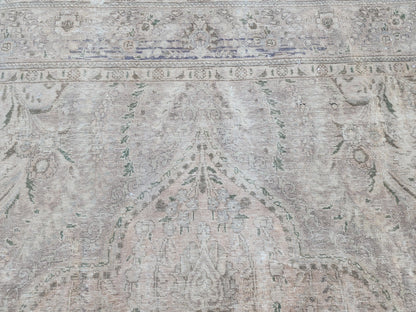 9×12 Vintage Wool Rug, Hand Knotted, Neutral Beige Oriental Persian Traditional Carpet