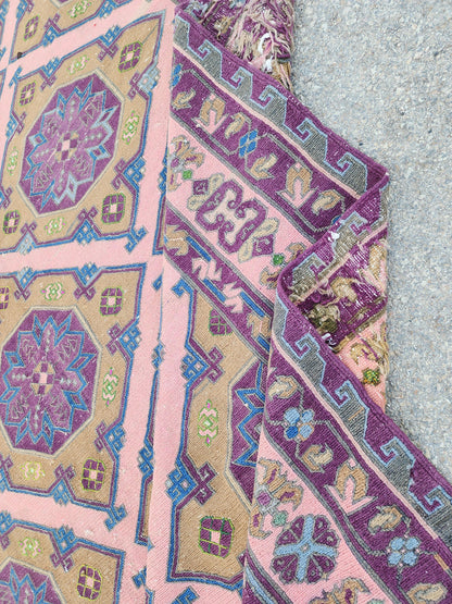 Vintage Soumak Kilim 7x11: Hand Knotted, Green and Purple