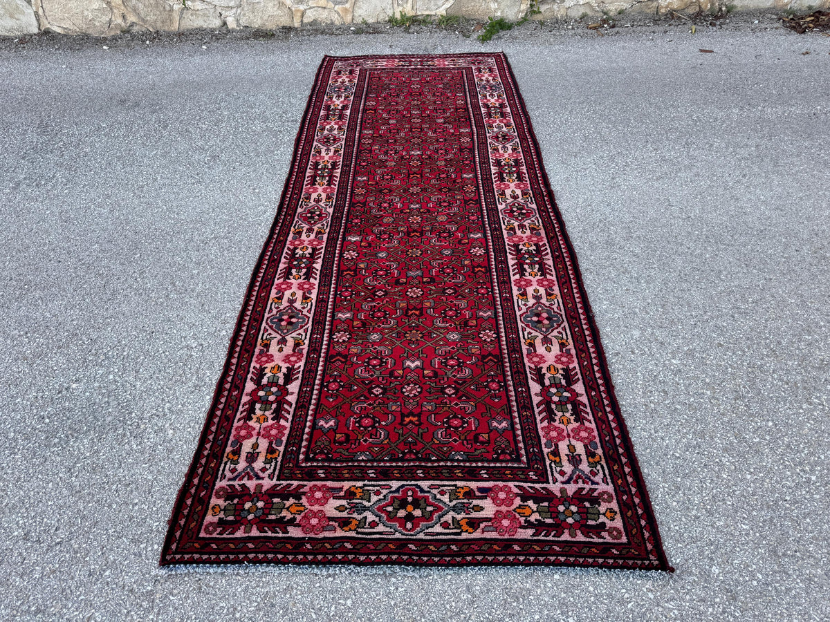 3x10 Red Wool Persian Runner Rug, Hand Knotted Hallway Decor