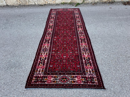 3x10 Red Wool Persian Runner Rug, Hand Knotted Hallway Decor