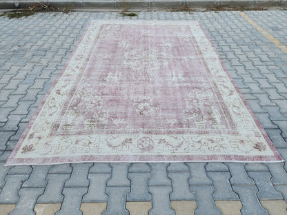7x10 Vintage Wool Rug: Beige Isparta Oriental Rug
