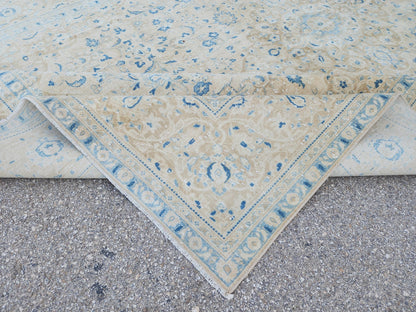 Neutral Blue Wool Area Rug 9x14: Rustic Farmhouse Bohemian Style