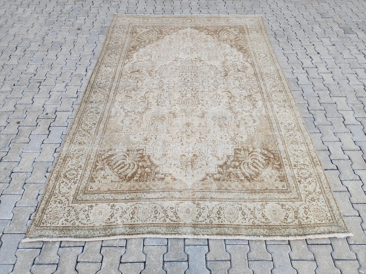 7x11 Hand Woven Wool Rug: Home Decor Rustic Decor, Beige and Brown Carpet