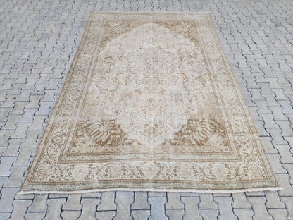 7x11 Hand Woven Wool Rug: Home Decor Rustic Decor, Beige and Brown Carpet