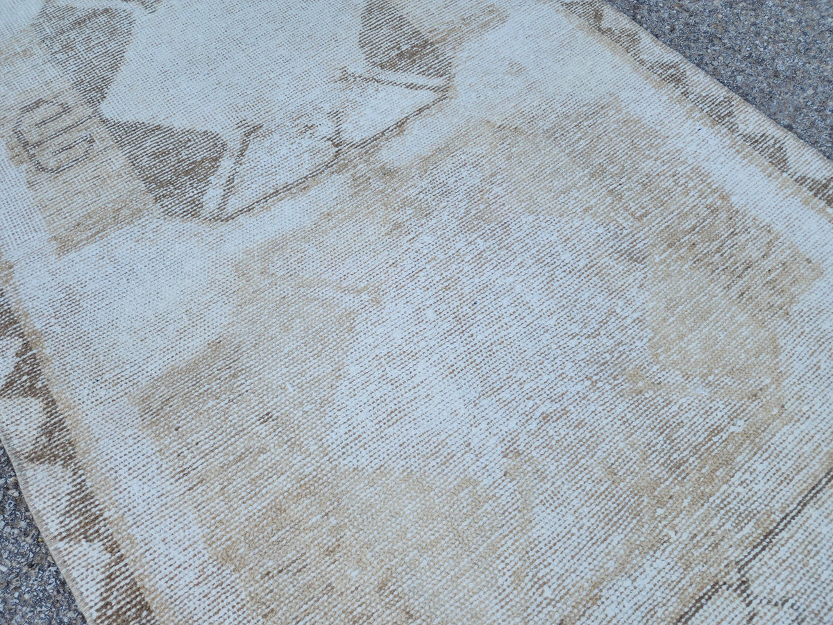 Neutral Wool Runner Rug 3x11: Hand Made Oriental Hallway Decor, Up Cycled Wool