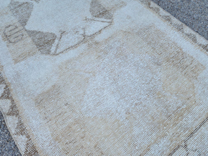 Neutral Wool Runner Rug 3x11: Hand Made Oriental Hallway Decor, Up Cycled Wool