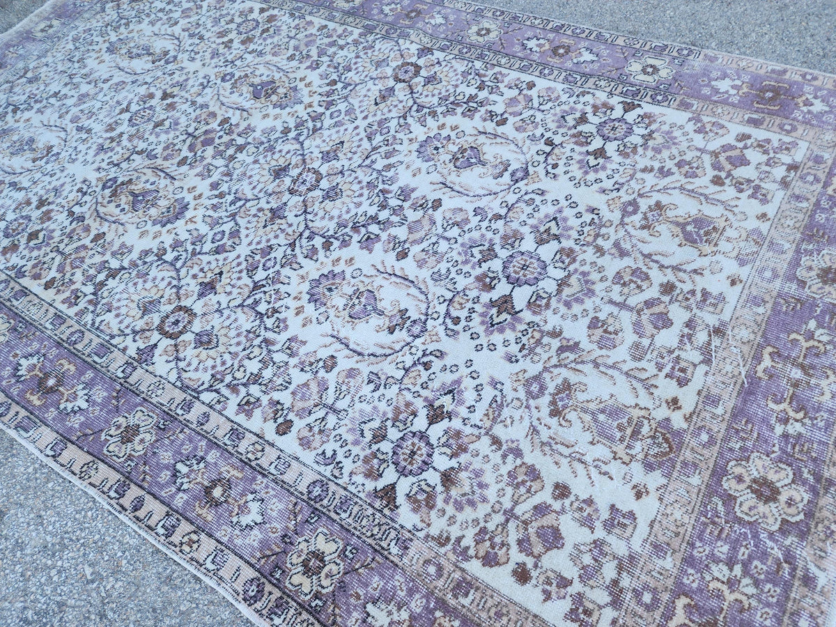 Oushak Neutral Rug 5x9, Turkish Beige Hand Made Carpet, Rustic Dining Room Decor