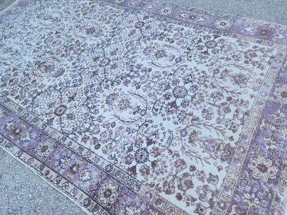 Oushak Neutral Rug 5x9, Turkish Beige Hand Made Carpet, Rustic Dining Room Decor