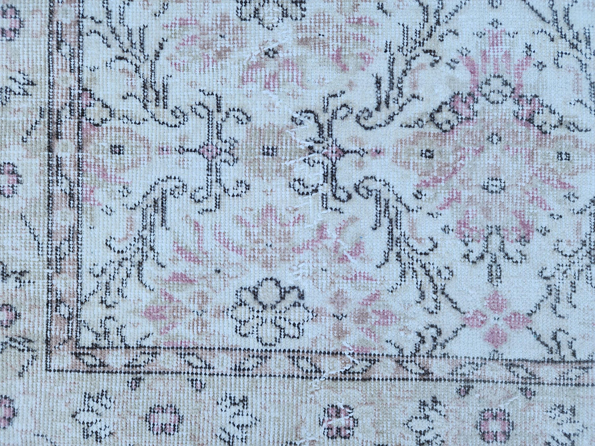 Neutral Wool Rug 4x7: Turkish Oushak Hand Knotted, Floral Design