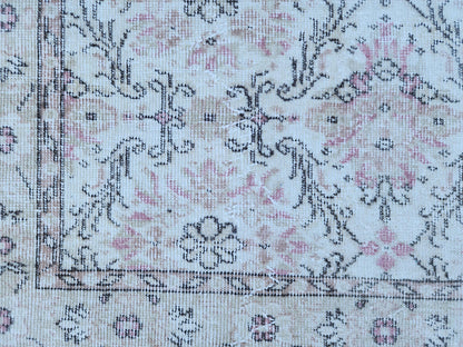 Neutral Wool Rug 4x7: Turkish Oushak Hand Knotted, Floral Design