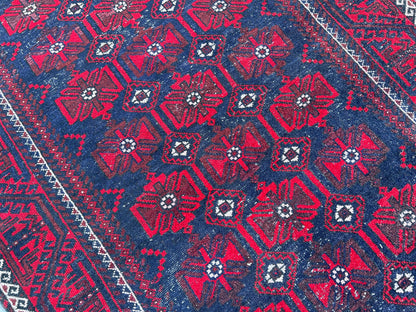 4x7 Vintage Turkmen Rug: Hand-Knotted Wool Turkish Rug