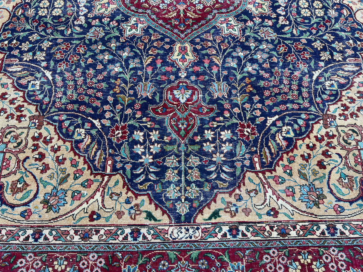 Hand Knotted Wool Rug 9x12: Vintage Oriental Navy Blue Rug