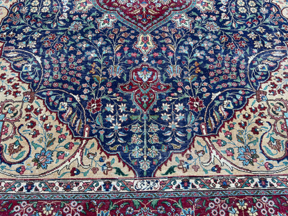 Hand Knotted Wool Rug 9x12: Vintage Oriental Navy Blue Rug
