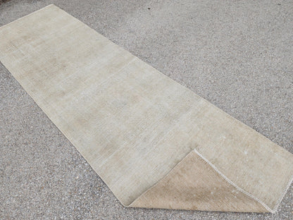 3x11 Neutral Hand-Knotted Turkish Runner Rug, Wool Hallway & Entryway Rug, Rustic Decor