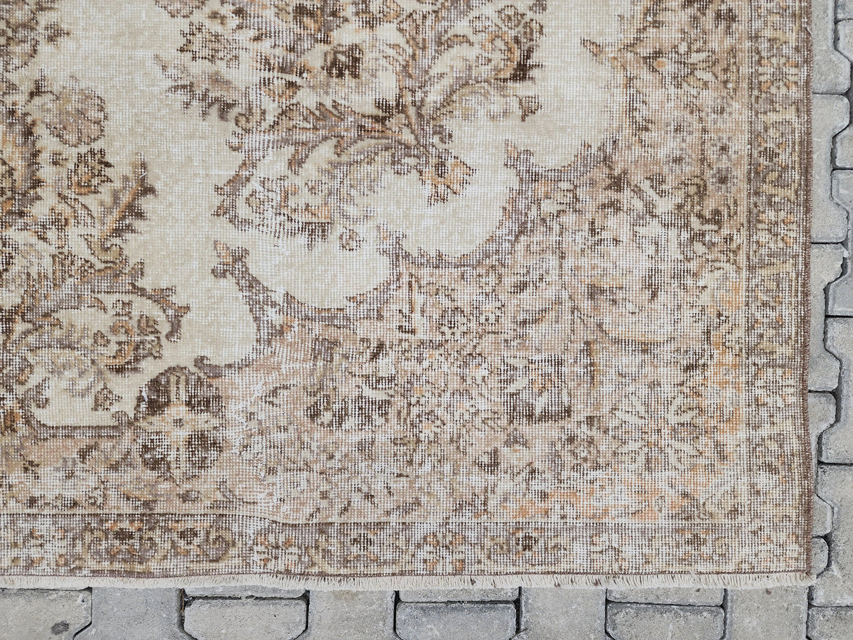Vintage Turkish Isparta Rug 7x10: Cream & Gray Neutral Rug