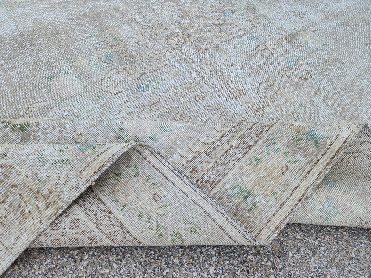 Neutral Area Rug 6x10: Hand Made Rustic Decor, Beige And Brown Turkish Carpet