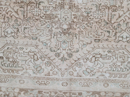 Heriz Neutral Rug 9x12, Hand Knotted Beige And Brown Wool, Living Room Rustic Decor